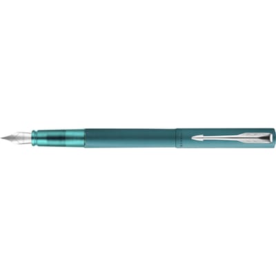 Parker Vector XL vulpen | metallic groenblauwe lak op messing met chroom detail | medium penpunt met blauwe inkt navulling | cadeauverpakking