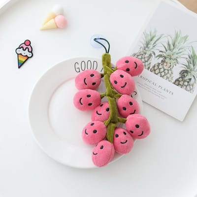 Simulation Fruits Raisin Peluche Mignonne Décoration de Sac à Dos Créative Réaliste Poupées Raisins Jouets en Peluche Doux pour Enfants Cadeau 20cm rose