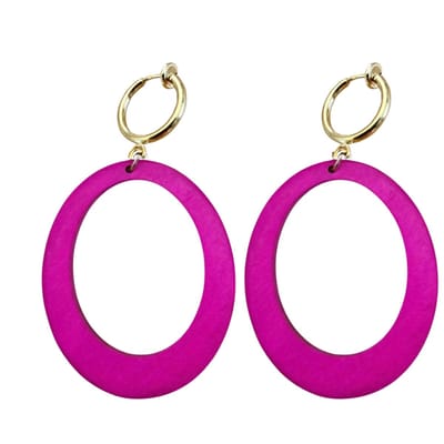 Klem oorbellen -hard roze -hout -goudkleurig- geen gaatje- lang- Charme Bijoux