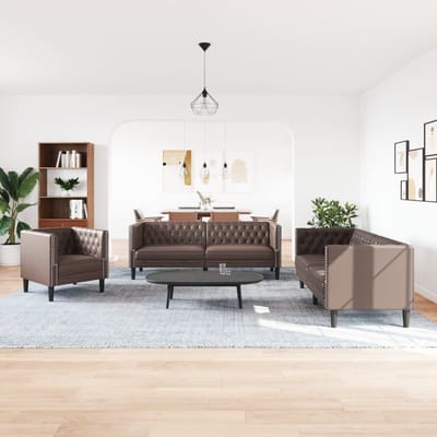 vidaXL - 3-delige - Loungeset - Chesterfield-stijl - kunstleer - bruin