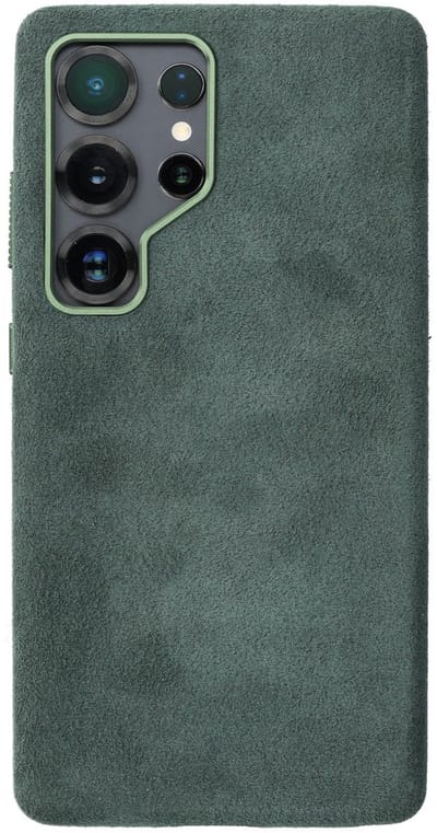 Rosso Avanti Hoesje Geschikt voor Samsung Galaxy S25 Ultra | Compatibel met MagSafe / Qi2 | Echt Italiaans Alcantara | Back Cover | Beschermhoes | Groen