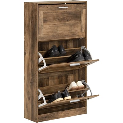 SoBuy FSR137-L-F Schoenenkast - Met 3 Kleppen - 60 x 23 x 115 cm - Donkere Houtkleur