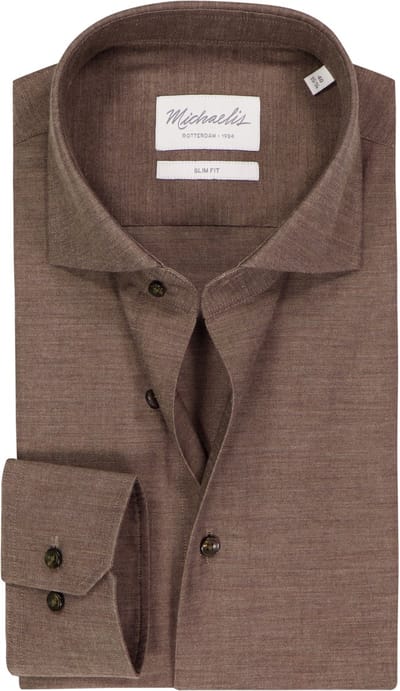 Michaelis slim fit heren overhemd - popeline - bruin - Strijkvriendelijk - Boordmaat: 43