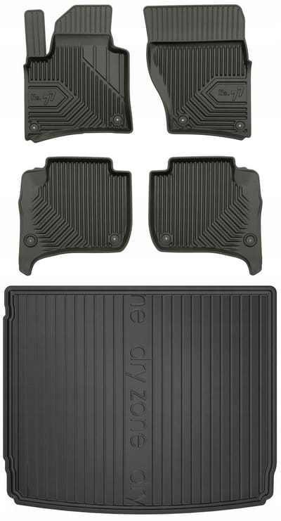 Frogum No.77 Automatenset + Dry Zone Kofferbakmat - Geschikt voor Porsche Cayenne II (2010-2017) - 5-delig - Perfecte Pasvorm - TPE Rubber - Hoge Rand - Geurloos - Zwart