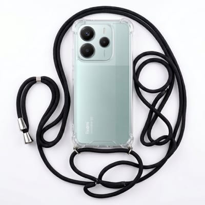 Geschikt voor Xiaomi Redmi Note 14 5G Hoesje met Koord - Transparant - Verstelbaar Nekkoord - Schokbestendig - Zwart