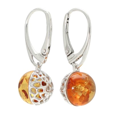 La Rosa Princesa Exclusieve 925 Zilveren Oorbellen met Amber – Luxe Bolvorm Barnsteen Artistiek Filigraan