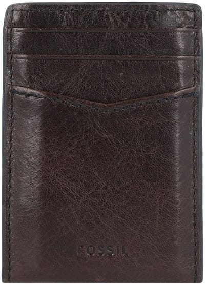 FOSSIL Leren Kaarthoes Dollarclip Andrew Card Case Black Zwart