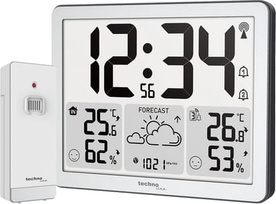 WS6780-2 in 1 radio controlled clock and weather station in one, indoor and outdoor temperature, humidity, air pressure, up to 3 transmitters (one transmitter included)