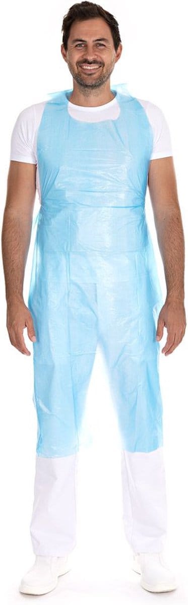 Hygonorm plastic wegwerp schort 12 micron 100 stuks kleur blauw medisch - verfschort - schilderschort - knutselschort - keukenschort