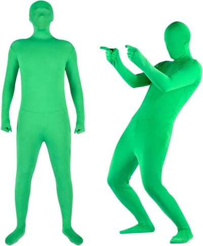 Volledig groen bodysuit voor fotografie en speciale effecten, unisex stretch kostuum voor video, cosplay en festivals | Chromakey, Zentai en fotostudio gebruik