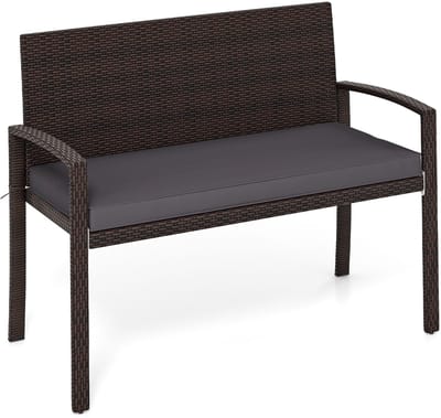COSTWAY Polyrotan tuinbank met zitkussen, balkonbank, weerbestendig, 2-zits rotan zitbank tot 360 kg belastbaar, terrasbank voor tuin, balkon en terras, 110 x 56 x 84 cm (grijs)