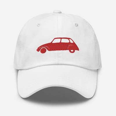 De2pktjes - Rouge Bolero geborduurde pet (voor en achter) Citroën Dyane - Wit