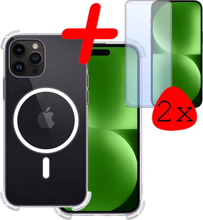 Hoesje Met 2x Screenprotector - Geschikt voor Apple iPhone 15 Pro - Magsafe Compatible - Sterk & Shockproof - Back Cover - Shock Proof Case - Telefoon Hoes - Transparant