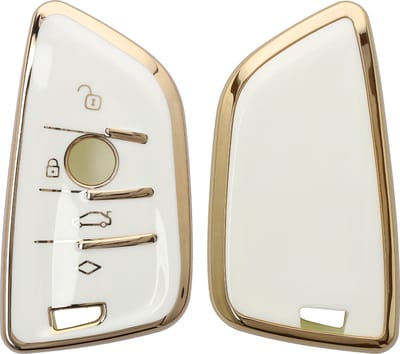 kwmobile autosleutel hoesje geschikt voor BMW 3-knops Smart Key autosleutel hoes - TPU autosleutel behuizing - Beschermende auto sleutel case - Sleuteletui in wit / goud