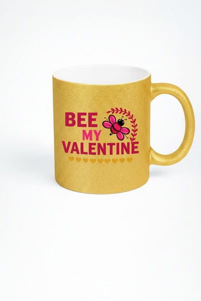 Gouden Glitter Mok 'Bee My Valentine' met Lieve Bij - Perfect Valentijnscadeau