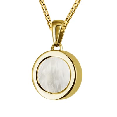 Quiges 12mm Mini Munt Hanger Verguld RVS Schroefsysteem Glans met Schelp Beige Munt en Anker Ketting 42-46cm