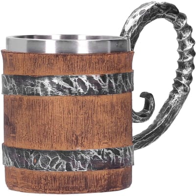 Dailygoody - Koffie Bierpul - Roestvrijstalen Vintage Mok - Uniek Uiterlijk - Vaderdagcadeau - Geschikt voor Vader - Eiken Vat Stijl