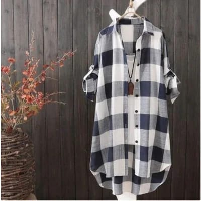 Dames Geruit Katoenen Shirt Chic Dames Blouse Elegant en Jeugdig Dames Blouses Nieuw Buitenkleding Koreaanse Stijl XXXXL gray