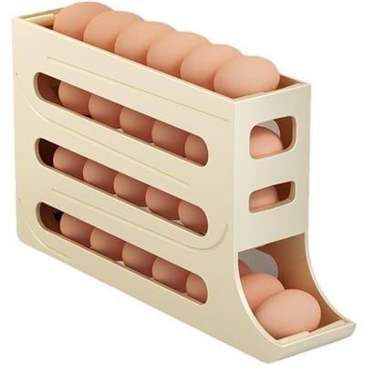 4-laags eieropbergdoos organizer voor koelkast rollende eierorganizer houder koelkastopbergorganizer voedselopbergcontainer 33cm x7cmx18cm&4-tier beige