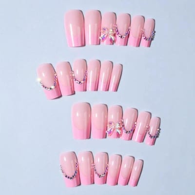 24 Stuks Vierkante Roze Franse Manicure Nepnagels, Press On Nagels, Nagels Stickers, 3D Strik En Ontwerp, Acryl Materiaal, Nagelkunst Benodigdheden voor Vrouwen En Meisjes roze