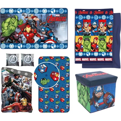 Avengers slaapkamerset; dekbedovertrek, hoeslaken, vloerkleed, opbergbox en beddensprei