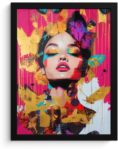 Poster in lijst - Fotolijst 30x40 cm - Posters - Vrouw - Abstract - Kleurrijk - Posterlijst zwart - Decoratie - Wanddecoratie woonkamer - Muurdecoratie slaapkamer