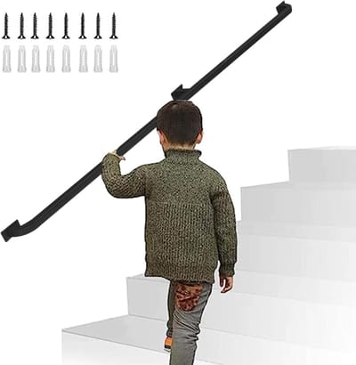 Trapleuning Set - Veiligheidsgreep Ondersteuning - Veilig Traplopen - Smeedijzer Robuust - 100cm Lengte - Zwart