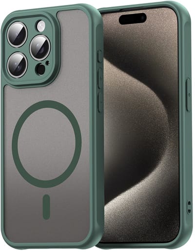 MobyDefend Hoesje - Geschikt voor iPhone 15 Pro - Case Geschikt voor MagSafe - Mat Transparant Met Gekleurde Rand - Groen
