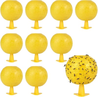 SnelShoppen - 10 Stuks Fruitvliegenval Ballen - Gele Kleverige Insectenvallen voor Keuken, Balkons en Fruittuinen - Hangende Vliegenval voor Effectiev