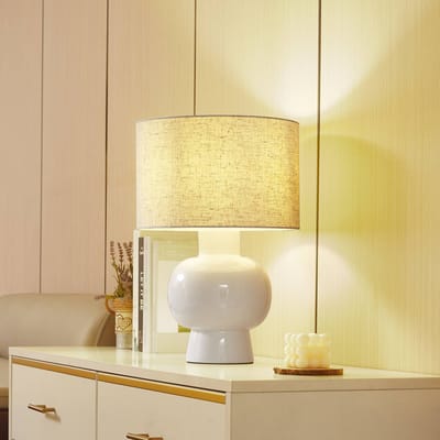 Lindby - Tafellamp - 1licht - Textiel, keramiek - H: 46 cm - E27 - wit