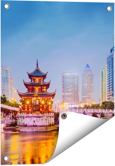 Gards Tuinposter Rivier bij Stad Guiyang in China - 40x50 cm - Tuindoek - Tuindecoratie - Wanddecoratie buiten - Tuinschilderij