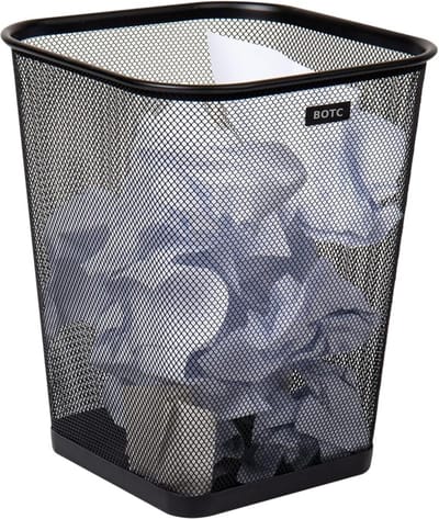 BOTC Prullenbak - 15L - Afvalemmer - Papierbak - Mesh Metaal - Papiermand - Prullenmand voor onder Bureau - Zwart