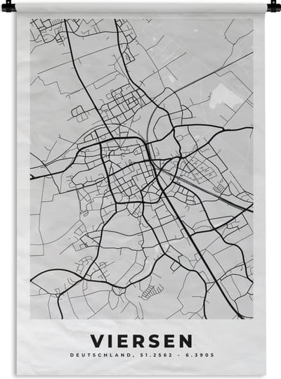 Wandkleed - Wanddoek - Plattegrond - Duitsland - Viersen - Stadskaart - Kaart - 120x180 cm - Wandtapijt