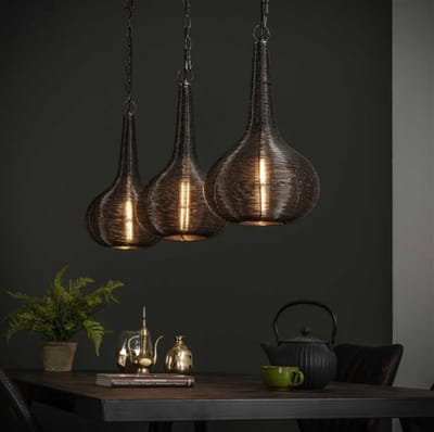 LM-Collection 3L Wire Kegel Hanglamp - 115x26x150cm - Antiek nikkel - Metaal - hanglampen eetkamer, hanglamp zwart, hanglampen woonkamer, hanglamp slaapkamer, hanglamp kinderkamer, hanglamp rotan, hanglamp hout, hanglamp industrieel