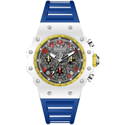 Invicta Racing 69666 Herenhorloge - Quartz Uurwerk - Acryl met Zilveren Wijzerplaat - 43 mm