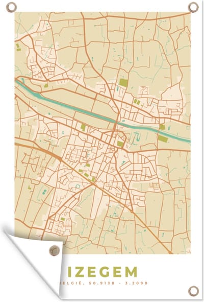 Muurdecoratie Plattegrond - Kaart - Stadskaart - Izegem - Vintage - 120x180 cm - Tuinposter - Tuindoek