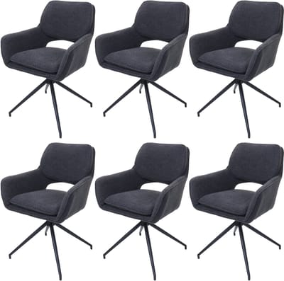 Set van 6 eetkamerstoelen MCW-N74, keukenstoel, draaibaar met automatische terugvering, stof bouclé (540g/m²) Oeko-Tex ~ donkergrijs