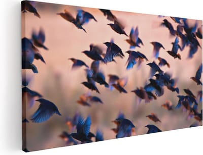Artaza Canvas Schilderij Vogels - 40x20 cm - Klein - Wanddecoratie Vogelzwerm - Muurdecoratie Natuur - Schilderijen Op Canvas