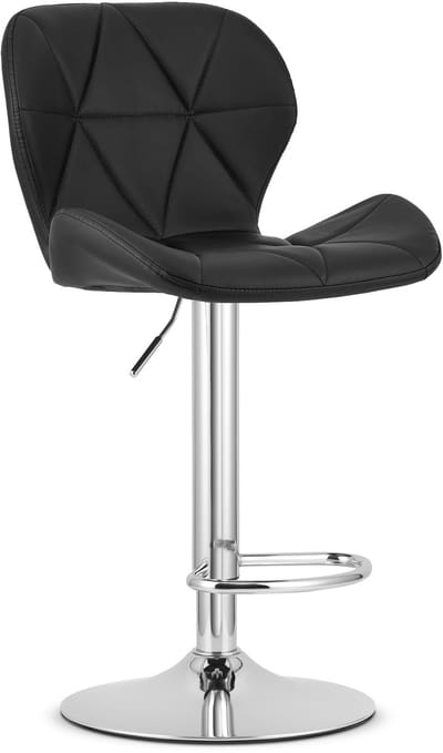 Barkruk WEST – Kunstleer Zwart, Chromen Basis, Rugleuning, Verstelbare Hoogte, 360° Draaibaar, Comfortabele Voetsteun, Antislip Onderstel, Modern Design, Max. 110 kg