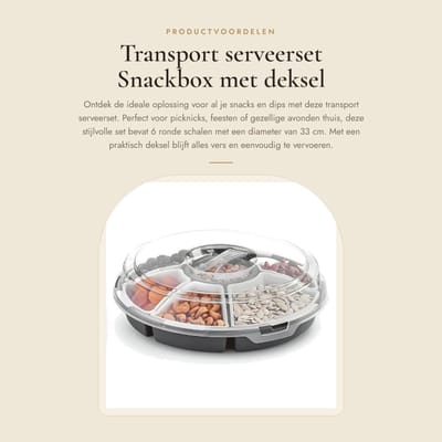 Dailygoods- Serveerset met 6 Schalen - Ø 33 cm - Ronde Snack/Dip Transportbox met Deksel - Vaatwasmachinebestendig - Snackborden - Schotels voor Tapas - Geschikt voor Home & Decor - Snackbox