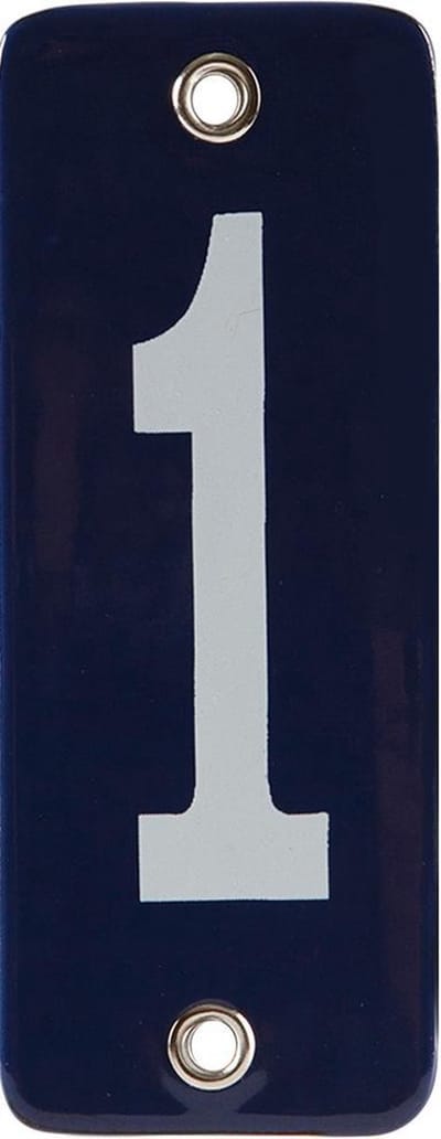 Emaille koppelbaar huisnummer blauw nr. 1
