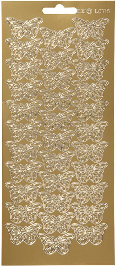 Stickers, vlinders, vel 10x23 cm, goud, 1 vel