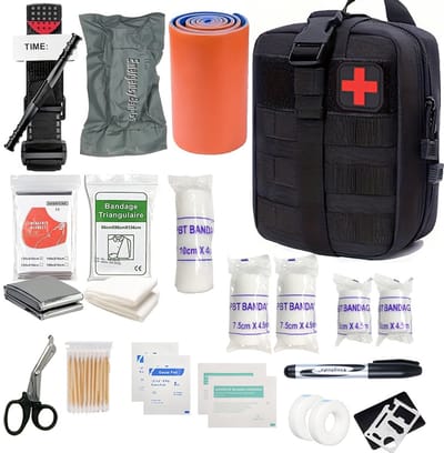 Noodpakket-EHBO-EHBO kit- 70 stuks - Noodpakket oorlog-EHBO-doos voor thuis- buiten- reizen- kamperen- varen-wandelen-multifunctionele draagbare bergsportkit - Zwart.