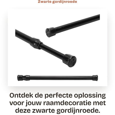 Dailygoods- Gordijnroede Zwart - Uitschuifbaar - Verstelbaar - Koolstofstaal - Diameter 1,3 cm - Geschikt voor keuken/badkamer - Gordijnrail