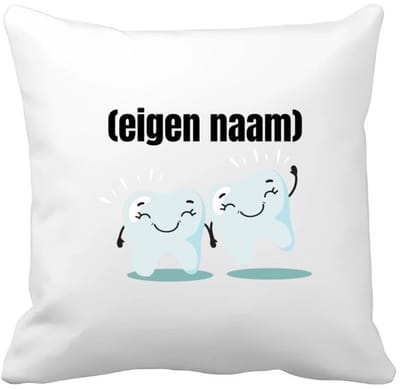 Akyol - 2 tanden Kussen hoes - Tandarts - mondhygienist - met eigen naam - leuk cadeau voor iemand die tandarts is - cadeau - kado - 40 bij 40 cm
