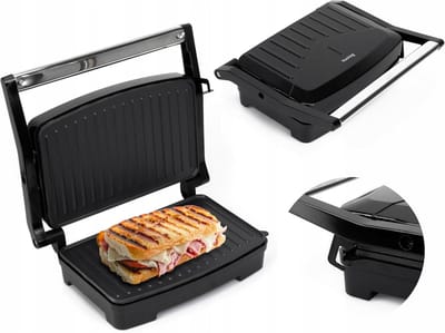 Kontaktgrill Paninimaker - Tosti Apparaat - Snelle Snacks Maken - Snelle Opwarming 1000W - 28x22.5 cm - Zwart