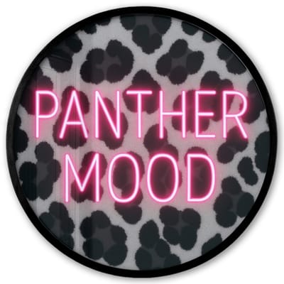 Poster in lijst Rond - Fotolijst 40x40 cm - Posters - Panterprint - Zwart - Neonletters - Roze - Ronde posterlijst zwart - Decoratie - Wanddecoratie woonkamer - Muurdecoratie slaapkamer