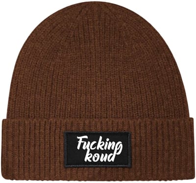 Fucking koud wintermuts rib walnut | wit - soBAD. | Wintersport | Après ski verkleedkleren | Unisex | Heren en Dames Beanie