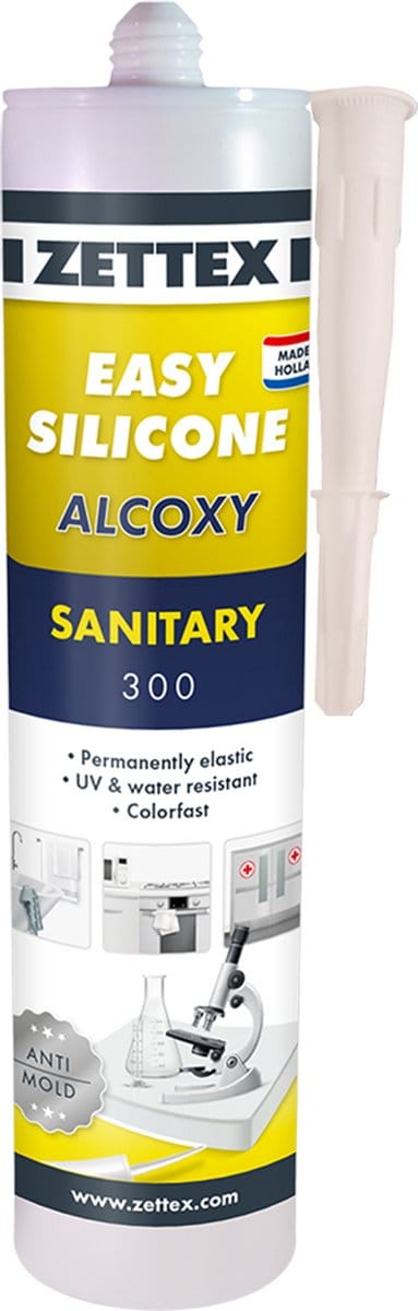 Zettex Easy Siliconenkit S - Sanitairkit voor Badkamer & Keuken - Schimmelbestendig & Elastisch - 310ml - RAL 9001