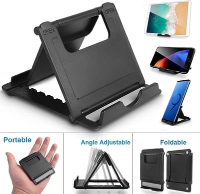 Telefoonhouder | Universeel Klein Verstelbaar Houder voor Telefoon | Standaard geschikt voor Thuis Bureau of Vlakke Grond oppervlakte | Pocket Smartphonehouder | Geschikt voor: Mobiele Telefoon en iPad Tablet - Zwart